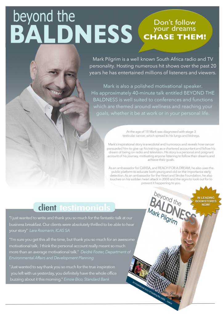 Mark Pilgrim Motivational Speaker, booked through Brand Agent (Pty) Ltd
